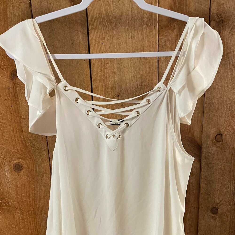 Women's Express White Off Shoulder Ruffle Blouse (L)